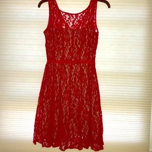 Red Lace Dress with Nude Underlay